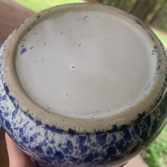 Vintage Blue Speckled Stoneware Lidded Bean Jar Set of 3 - Picture 6 of 8